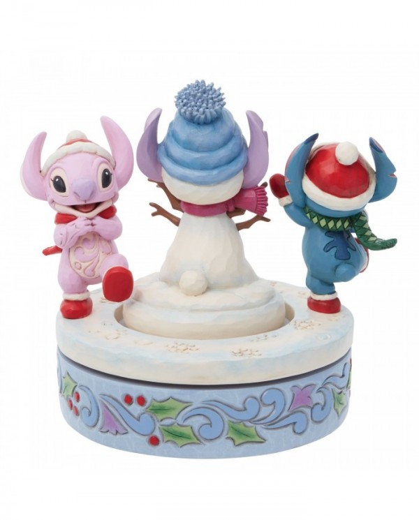 Disney Traditions - Figurine rotative Stitch et Angel avec bonhomme de neige