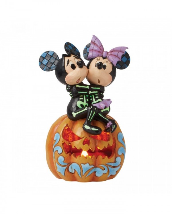 Disney Traditions - Figurine Citrouille LED Mickey et Minnie squelettes