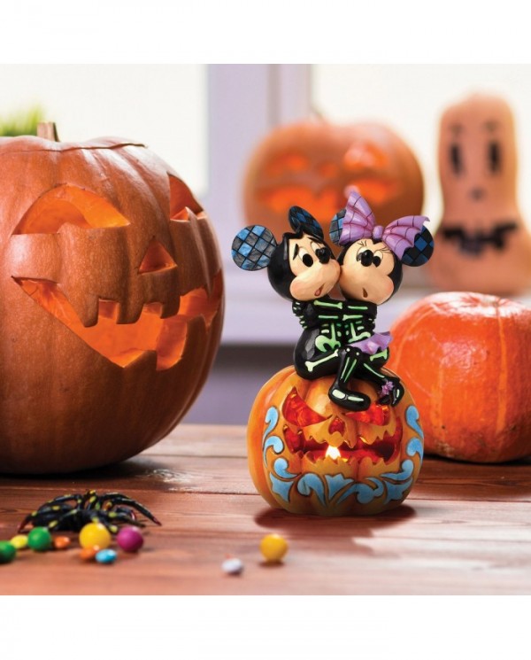 Disney Traditions - Figurine Citrouille LED Mickey et Minnie squelettes