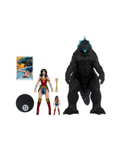 Dc Justice League Monsterverse Dc Multiverse Pack de 2 Figurines Wonder Woman Vs. Atomic Blast Godzilla 18 Cm
