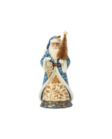 Heartwood Creek by Jim Shore - Figurine Père Noël Bleu et Or avec Sapin en Sisal