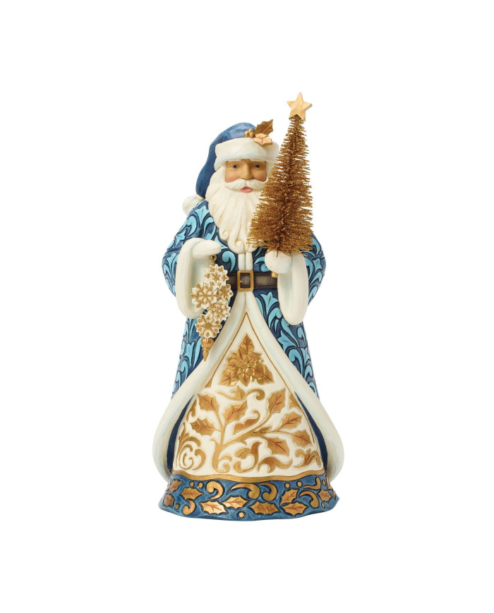 Heartwood Creek by Jim Shore - Figurine Père Noël Bleu et Or avec Sapin en Sisal